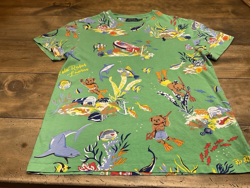 Polo Ralph Lauren Mens M Classic Fit Polo Bear Underwater Scuba Shark T-Shirt